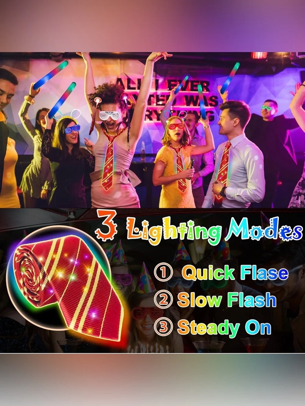 LED Light-Up Cosplay Tie – Red Striped